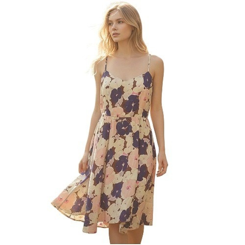Eloise x Anthropologie Floral Silk Blend  Dress Purple Beige Ethereal‎ Cottage M